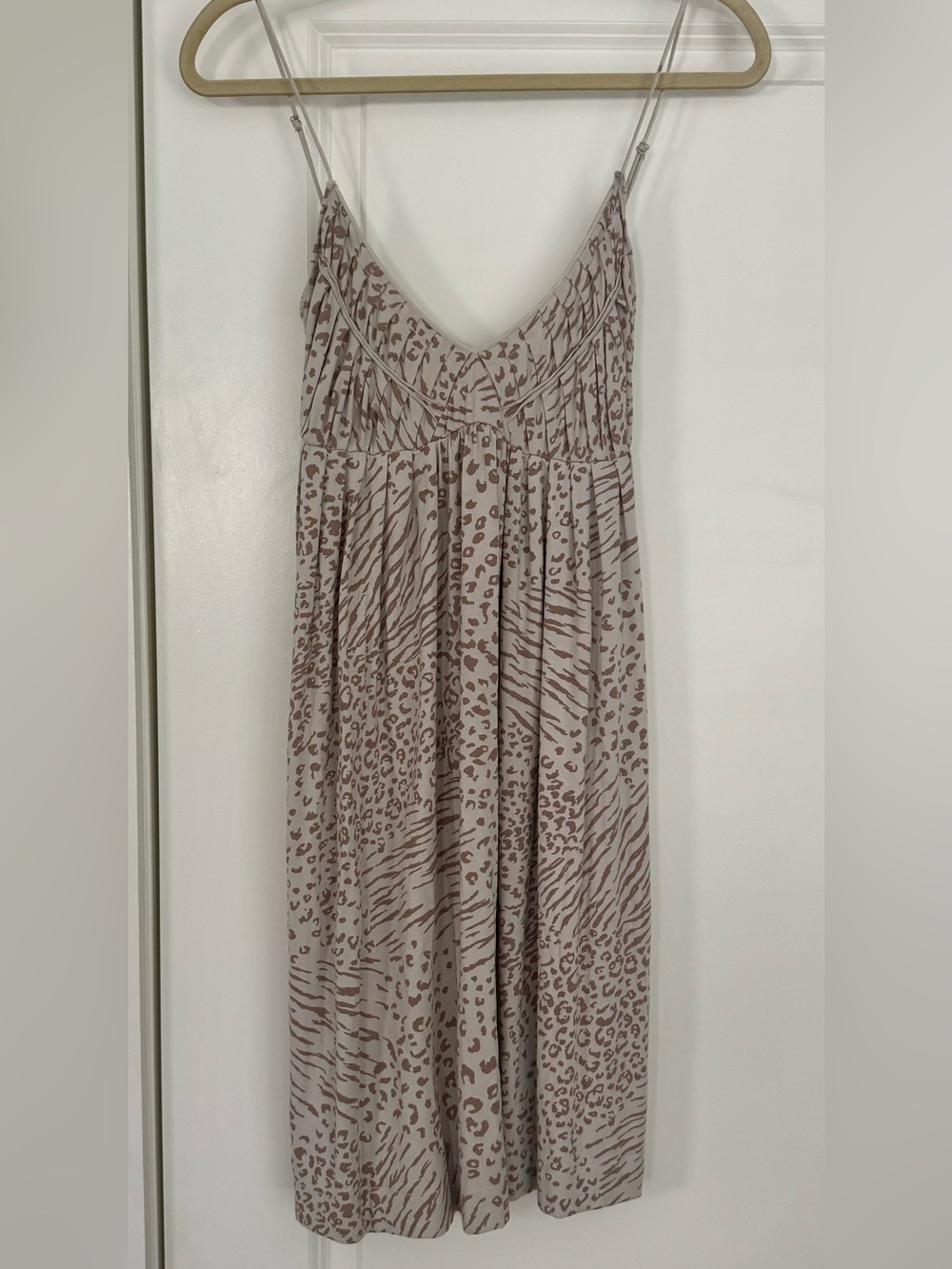 Tufi Duek Vintage Y2K Beige Leopard Cheetah Print Empire Waist Dress Size M